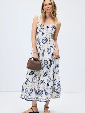 Moon River Navy & Cream Nautical-Print Maxi Dress